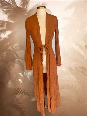 Forever 21 Burnt Orange Long Sleeve Tie-Front Duster